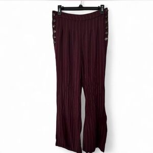 Rewash Burgundy Pinstripe Wide-Leg Pants with Side Button Detail